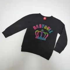 120サイズ BABYDOLL カラフル王冠 刺繍 ロゴ トレーナー 黒 中古