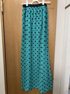 MURUAターコイズブルー 水玉模様 ロングスカート