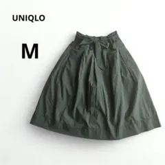 【UNIQLO】M ユニクロダークグリーン フレアスカート ひざ丈総ゴム