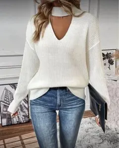 ホワイト ニットセーター 長袖トップス　白　シーイン　新品　未使用