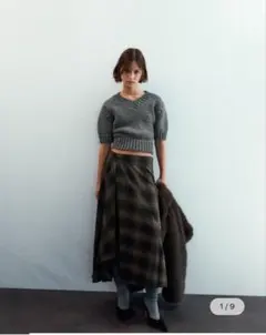 zara チェック柄フレアロングスカート