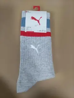 【新品ソックス】Puma Lサイズ（25-27 cm) グレー/ブルー/レッド