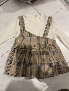 チェック柄スカート付き長袖トップス 100cm