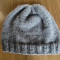 ハンドメイド　シンプル棒針メリヤス編みニット帽　紺2