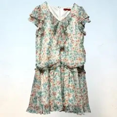 BE RADIANCE 花柄 シフォン フリルワンピース チュニック 透け感 F