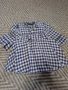 ZARA WOMAN 半袖ブラウス M ネイビー チェック