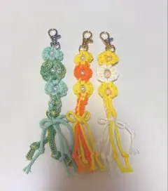 花デザインの携帯ストラップ3点セット