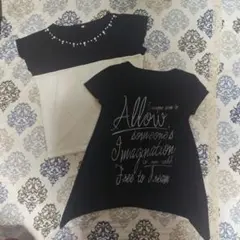 半袖Tシャツ 2枚セット ビジュー バイカラー ロゴ