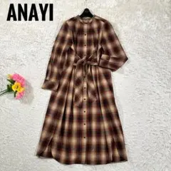 極美品 ANAYI アナイ シャツワンピース ウール ロング グレンチェック 極美品 ANAYI アナイ シャツワンピース ウール ロング グレン