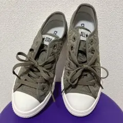 コンバース　オールスター　星柄キルティング素材　スニーカー　23.5cm カーキ