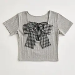 OLIVE des OLIVE リボン映え半袖トップス トップグレーのサムネイル