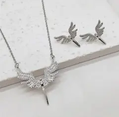 【2セット】ネックレスとピアス 天使の羽✨ 高 czダイヤ サージカルステンレス