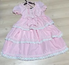 甘ロリ ジャンパースカート Mサイズ 3点セット ピンク リボン レース