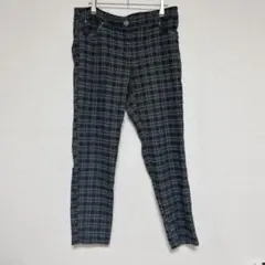 美品❣️黒 グレー チェック柄 ストレートパンツ ストレッチ ゴルフ