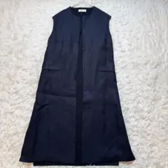 美品 DES PRES デプレ リネンファブリックコンビロングジレ ネイビーのサムネイル