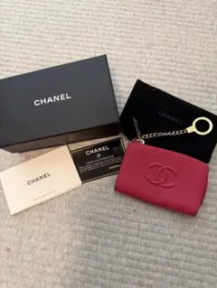 CHANEL ピンクキャビアスキン キーリング付きコインケース　ココマーク