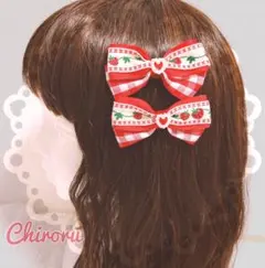 チロリアンベリーりぼん♡ヘアクリップ(レッド)ロリィタ いちご 赤 チェック
