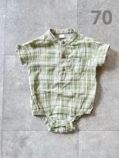 Tete a Tete グリーン系チェックロンパース 70
