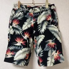 クイックシルバー　ハワイアン柄　ショートパンツ　ブラック系　麻　S 夏　メンズのサムネイル