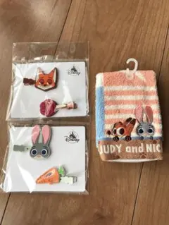 Disney ズートピア　ヘアクリップ2セット＆ミニタオル