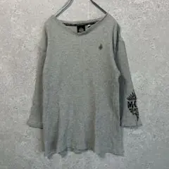 MCD（L）ワッフルニット＊胸ロゴ＊袖ロゴ＊Y2K＊Vネック＊七分袖