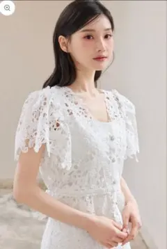 polaura ポローラ アリュールレースラッフルブラウス サックスブルー 