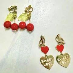 さくらんぼとハートのイヤリング