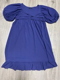 メトリーゼ紫色 パフスリーブ ひざ丈ワンピース