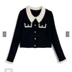 即日発送‼️GRL シャギーカラー配色ゴールドボタンカーディガンdr837ブラック