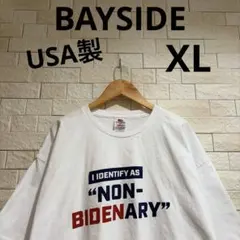 USA製 海外古着　BAYSIDE ベイサイド　ホワイトTシャツ　サイズXL