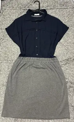 【美品】earth music&ecology ワンピース M ネイビー×グレーのサムネイル