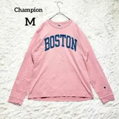 Champion BOSTONロゴプリント メンズTシャツ 綿100 M ピンク