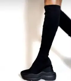 人気✨イエロ トウキョウブラックダブルスニーカーロングブーツ 黒 L 人気✨イエロ トウキョウブラックダブルスニーカーロングブーツ