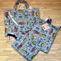 2点セット ハンドメイド 働く車 レッスンバッグ シューズケース 男の子