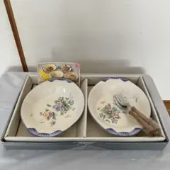 You & Me 花柄楕円形スナック皿2枚とフォークセット昭和レトロヴィンテージ
