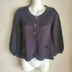 H&M　ブラック　ニットカーディガン 七分袖