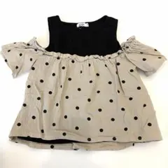 ペアマノン 肩出し ドット柄 ワッフル Tシャツ 110cm