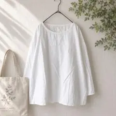 Z＊ノースオブジェクトプチ＊ 刺繍ブラウス L コットン100％ 白 ナチュラルのサムネイル