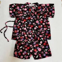 甚平 花柄 黒色 80cm