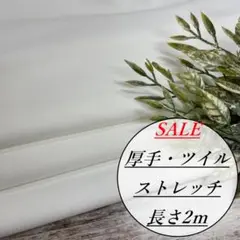 co1/6 長2ｍ 綿 ストレッチ ツイル 白 生地 布 布地