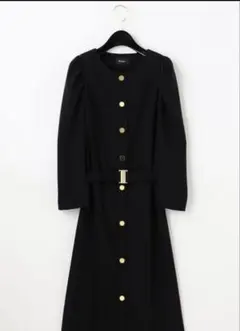 新品タグ付自由区洗えるプリーツAラインロングワンピース黒ゴールド