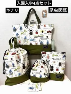 ４点セット　昆虫図鑑　レッスンバッグ　体操着袋　上履き入れ　給食袋　ハンドメイド