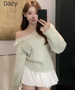 Dazy ミントグリーン オフショルダー ケーブルニット 164362320