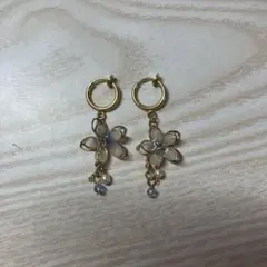 イヤリング　花　青