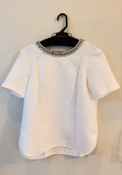 【ZARA美品】ビジュー付きキルティング半袖カットソー