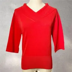 【極美品✨アーガ】Mサイズ/カットソー/赤橙色/Vネック/大人ガーリー/七分袖