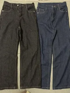 ストライプデザイン ストレートデニム二枚まとめ売り