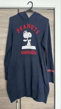 PEANUTS スヌーピー フード付きロングパーカー L ネイビー