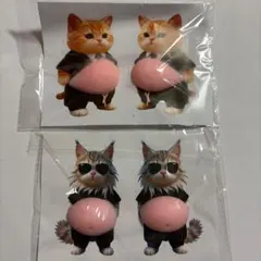 おなかぷにぷにシール 猫 スクイーズ お腹シール スーツ サングラス 4枚セット