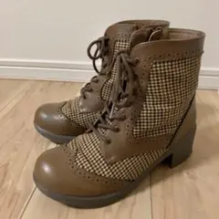 あしながおじさん レースアップブーツ チェック柄 23.0cm
